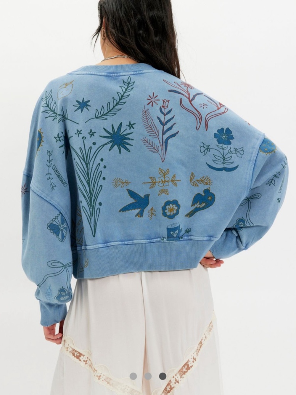 Free People Gala Blue Printed Pullover Sweatshirt - Picture 3 of 4